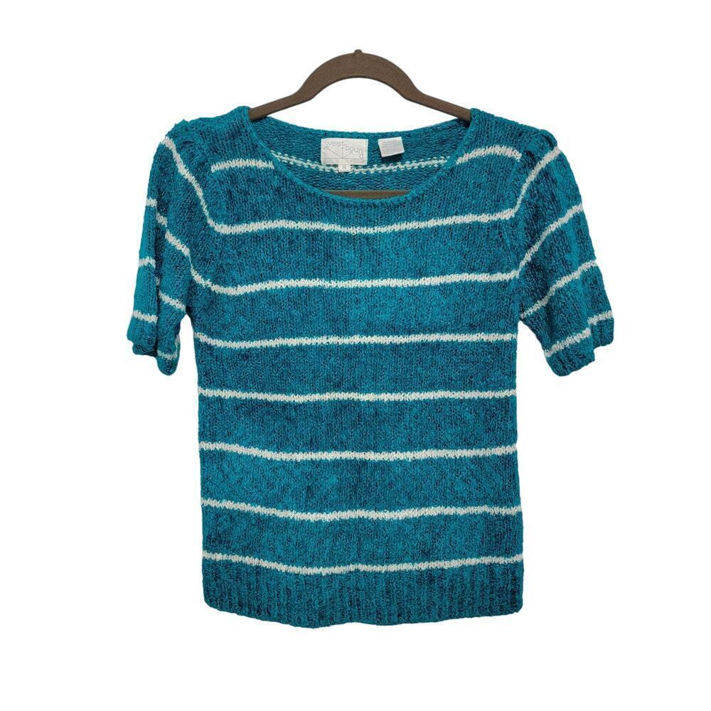 VTG Westbound Sweater Top Turquoise Striped Med 569